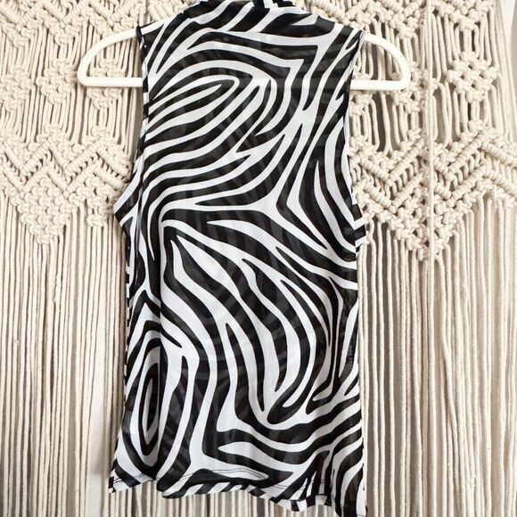 AFRM Zebra Print Sheer Turtleneck Tank Top Size Large NWT - Picture 3 of 4